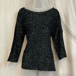 Jaclyn Smith Black Multicolor Speckled Blouse Sequins Knit Rainbow Sparkle L Y2K
